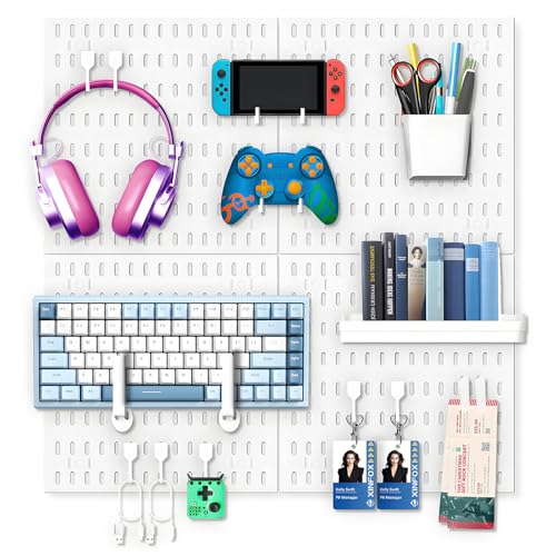 White Pegboard Kit Wall Organizer Panels with Bins Hooks Shelves - Image 2