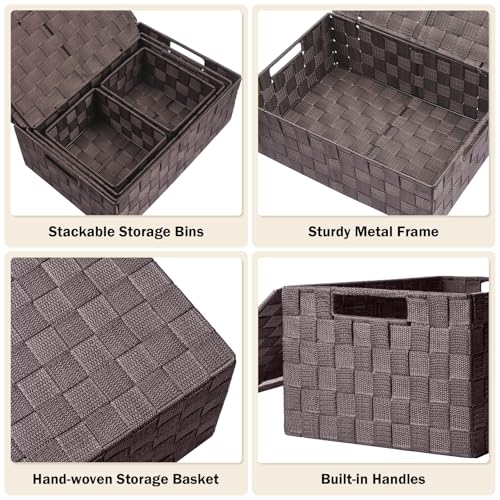 Storage Baskets with Lids: 5 Pack Stackable Woven Storage Bins - Image 5