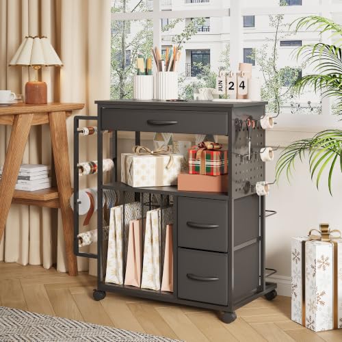 Rolling Gift Wrap Cart with Ribbon and Gift Bag Storage, 2 - Image 8