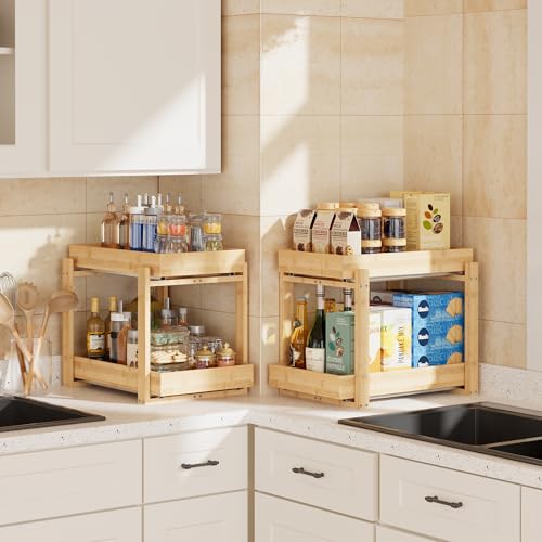 APRTAT 2 Pack Bamboo Under Sink Organizer, 2-Tier Pull Out - Image 5