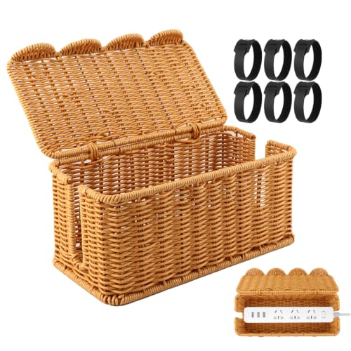 Cable Management Box, Handmade Scalloped Rattan Cable Organizer - Image 2
