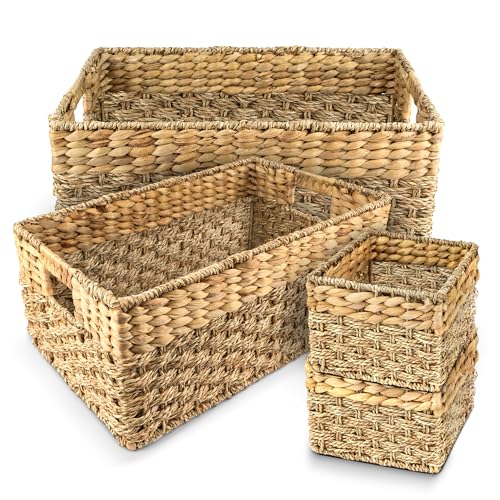 Wicker Basket Set of 4, Seagrass & Hyacinth Storage Baskets - Image 2
