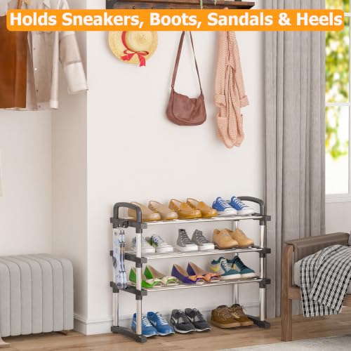 REBECAT Expandable Shoe Rack 3 Tier Stainless Steel Closet - Image 5