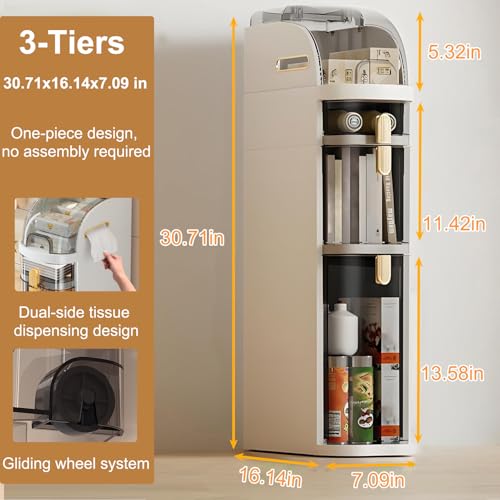 3-Tier Narrow Bathroom Storage Cabinet with Wheels & - Image 3