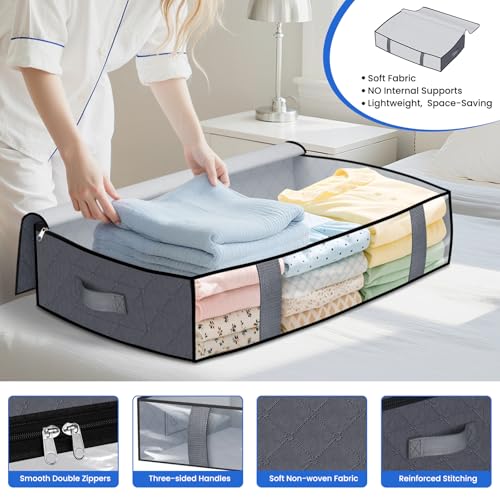 4 Pack Under Bed Storage Containers, 60L Blanket Storage Bags - Image 4