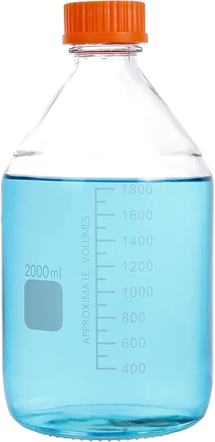 Lab Media Storage Round Bottles Graduated Glass Container GL45 Screw Cap Leakproof Multi-Purpose for Scientific | pack of 1 (Orange,2000ml)