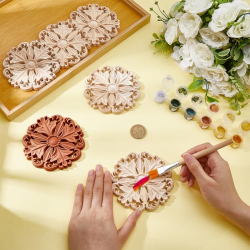 NBEADS 6 Pcs Decorative Wood Round Carved Appliques Onlays - Image 4