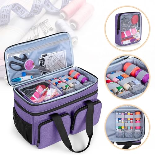 Large Sewing Organizer Bag with an Individual Pouch, Purple - Image 5