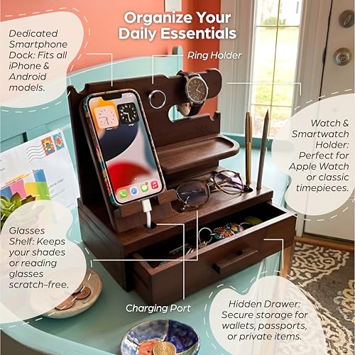 Bourbon Brown Wood Nightstand Organizer Docking Station Key - Image 8