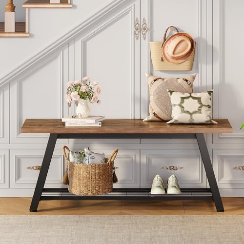 Oastreeful Storage Bench Industrial Rustic Wooden and Metal - Image 4