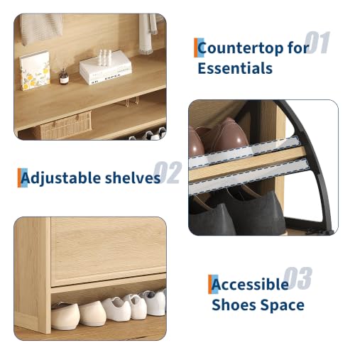 Garvee Shoe Cabinet with 2 Flip Drawers, 2-in-1 Hall Tree - Image 5