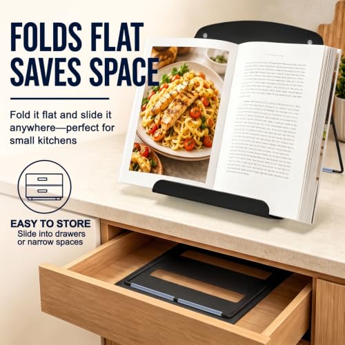 Metal Cookbook Stand & Recipe Holder for Kitchen Counter, Black - Image 7