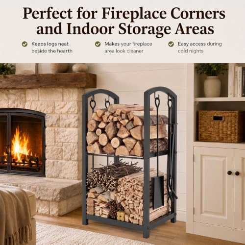 Firewood Rack Indoor Outdoor,2-Tier Firewood Holder with 4 - Image 6