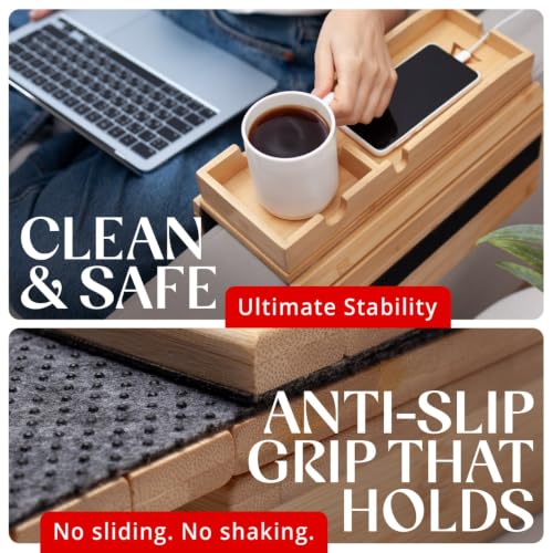 Bamboo Sofa Arm Tray with Strong Magnets – Stable Wood - Image 6