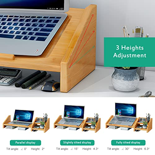 Ufine Bamboo Laptop Stand for Desk with Storage Computer Monitor - Image 5