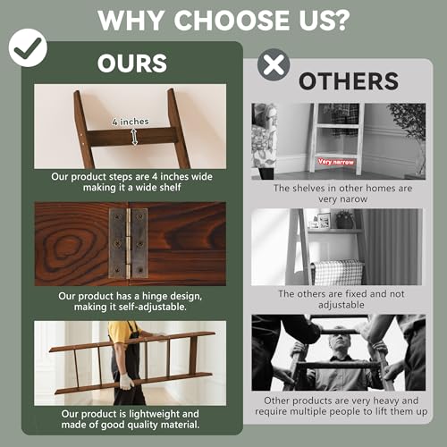 6-Tier Blanket Ladder for Living Room 5.6FT Pine Wood - Image 6