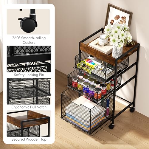 Rolling File Cart with Drawers - 4 Tier Under Desk Storage - Image 6