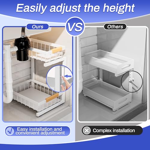 ADBIU 2-Tier Pull-Out Under Sink Organizer, 2-Pack, Large, White - Image 4