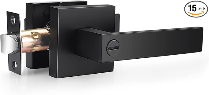 Probrico 15 Pack| Matte Black Door Handles Privacy Door Levers, Heavy Duty Reversible Bed and Bath Door Locks Interior Keyless Locksets