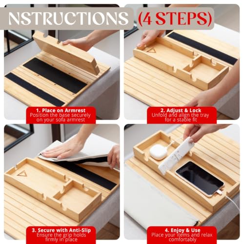 Bamboo Sofa Arm Tray with Strong Magnets – Stable Wood - Image 7