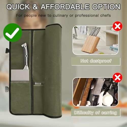Chef Knife Roll Bag,Waterproof Waxed Canvas Knife Case Holds - Image 5