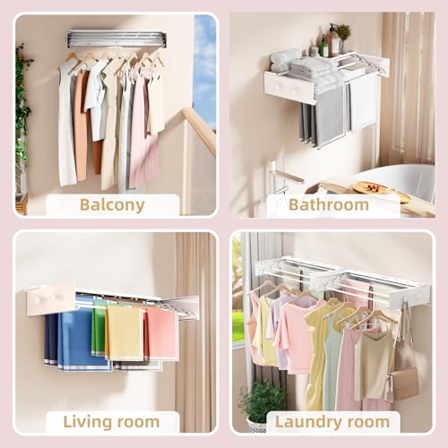 BAKON Wall Mounted Drying Rack with 4 Hooks and Shelf - Image 5