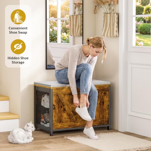 ThreeHio Shoe Bench with Cushion & Doors, Small Entr | All Products - Image 5