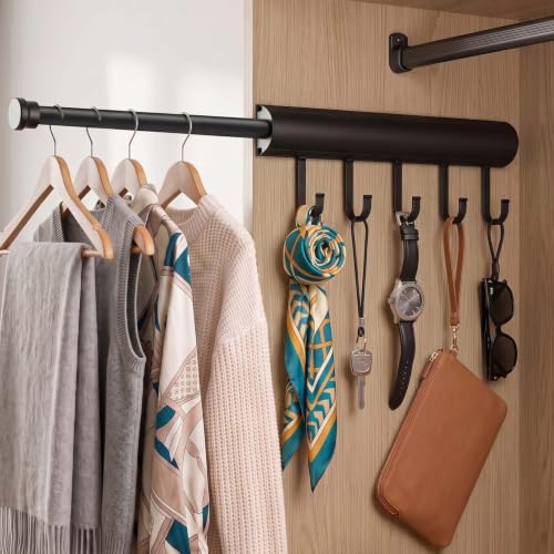 Valet Rod for Closet, 12" Pull Out Retractable with 5 - Image 2