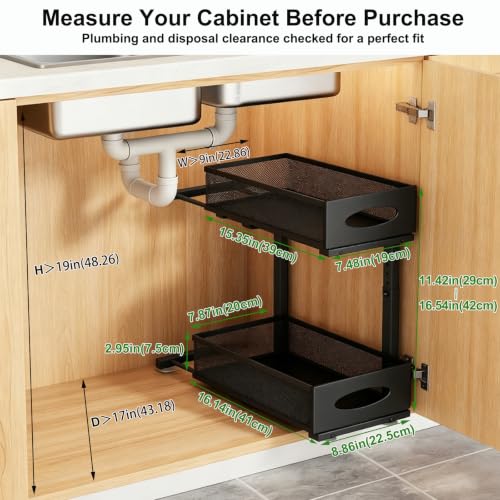 Under Sink Organizer, 2-Tier Pull Out Cabinet Storage, Black - Image 4