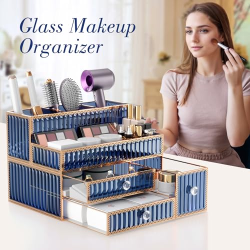 Youdepot Blue Tempered Glass Makeup Organizer - Image 5