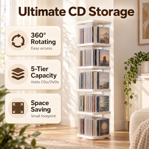 Heavy Duty 5-Tier Rotating Media Tower Rack for CDs DVDs Books - Image 7