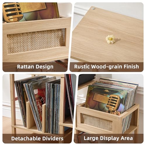 LELELINKY Record Player Stand, Natural Oak Wood Record - Image 4