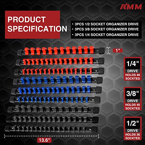 9PCS Socket organizer, 1/4" 3/8" 1/2" Drive Heavy duty - Image 3