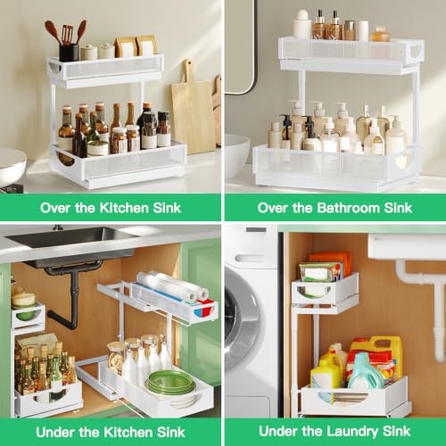 Under Sink Organizer, 2-Pack 2-Tier Pull Out Cabinet Organizers - Image 8