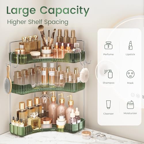 3-Tier Green Corner Organizer, PET Counter Storage with Hooks - Image 5