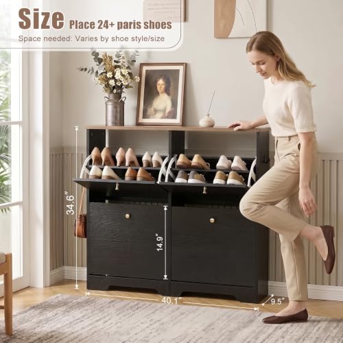 Nicetree Shoe Cabinet, 4 Flip Drawers Slim Black | Home Organization - Image 3