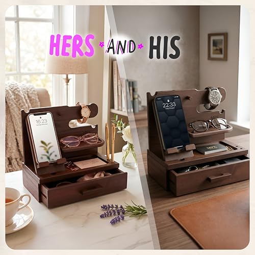 Bourbon Brown Wood Nightstand Organizer Docking Station Key - Image 5