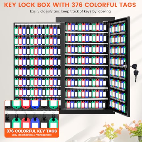 376 Keys Page Flip Key Lock Box Wall Mount with Numbered Hooks & - Image 8
