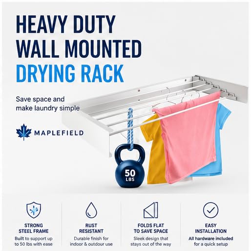 Maplefield Wall Mounted Foldable Drying Rack - Heavy Duty - Image 6