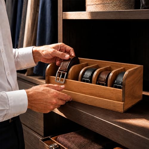 MinBoo Acacia Wood Belt Organizer Box,6 Grids Belt Rack for Closet and Drawer, Belt Storage Organizer and Displayer for Men Women - Image 5