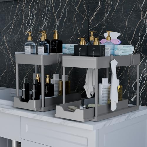 DEKAVA 2 Pack Under Sink Organizer, 2-Tier Sliding Cabinet Basket - Image 4