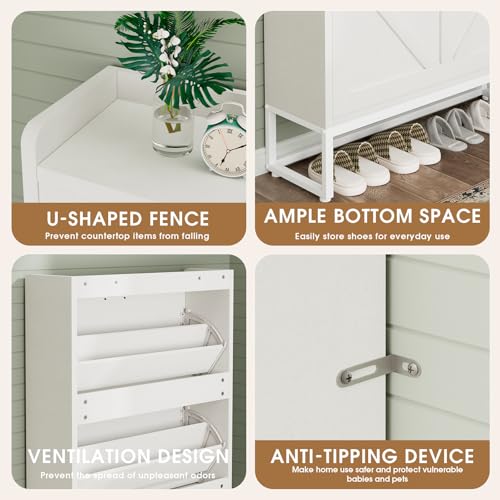 Shoe Cabinet, Shoe Storage Cabinet with 2 Flip Drawers & - Image 6