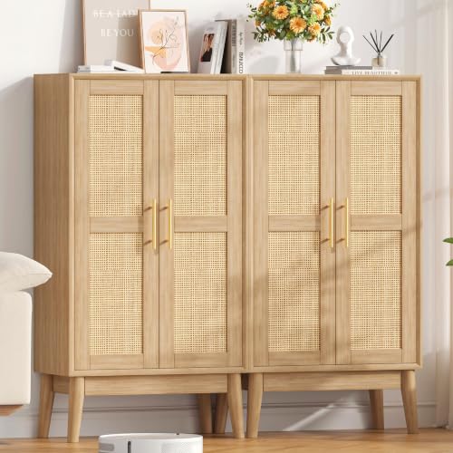 Keehusux 43" Tall Bathroom Storage Cabinet with Doors, Rattan - Image 4