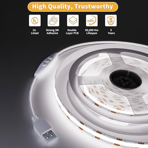 PAUTIX 5V USB COB LED Strip Light 6.56ft/2m 1200lm, Dimmable - Image 6