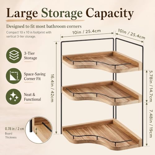 Ripeng 3 Tier Corner Bathroom Counter Organizer, Wooden Vanity - Image 3