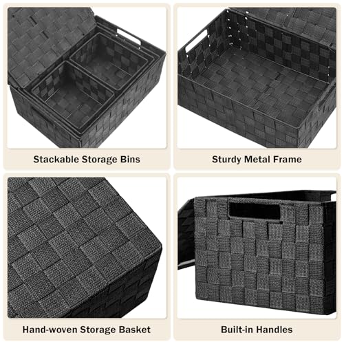 Storage Baskets with Lids: 5 Pack Stackable Woven Storage Bins - Image 5
