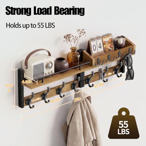 29” Coat Rack Wall Mount with Shelf, Coat and Key Hanger - Image 3