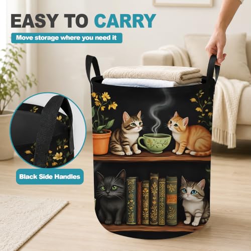 Laundry Basket,Cat Bookshelf Foldable Clothes Hamper with Handles - Image 6