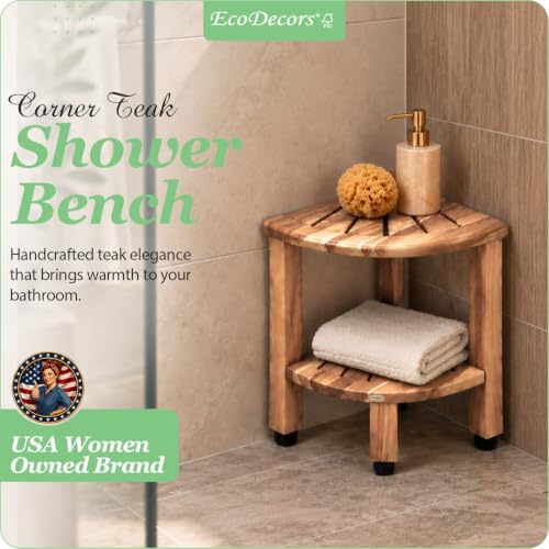 EcoDecors Corner 13" Teak Shower Bench with Shelf, Waterproof - Image 7