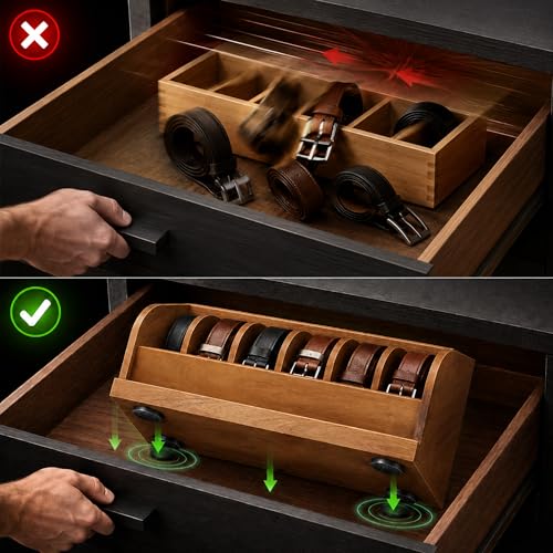 MinBoo Acacia Wood Belt Organizer Box,6 Grids Belt Rack for Closet and Drawer, Belt Storage Organizer and Displayer for Men Women - Image 3